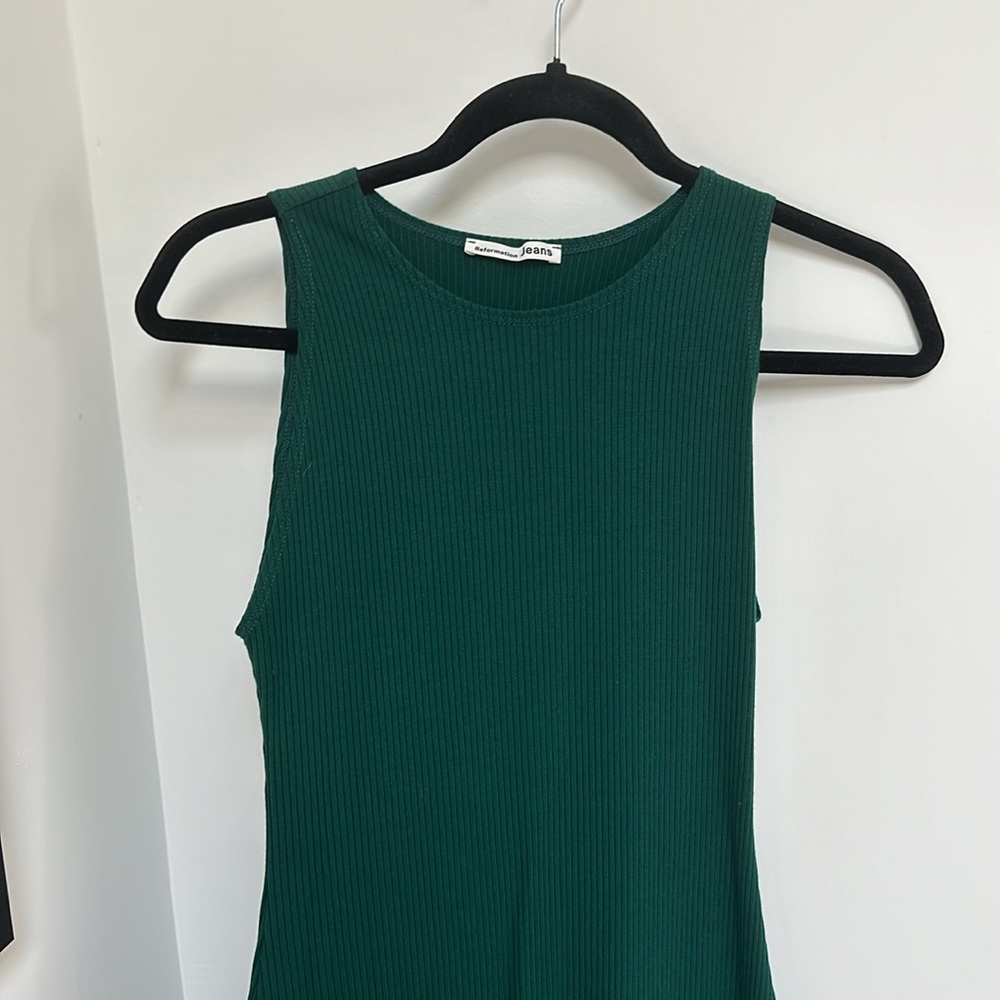 Reformation emerald green ribbed mini dress - Picture 3 of 7